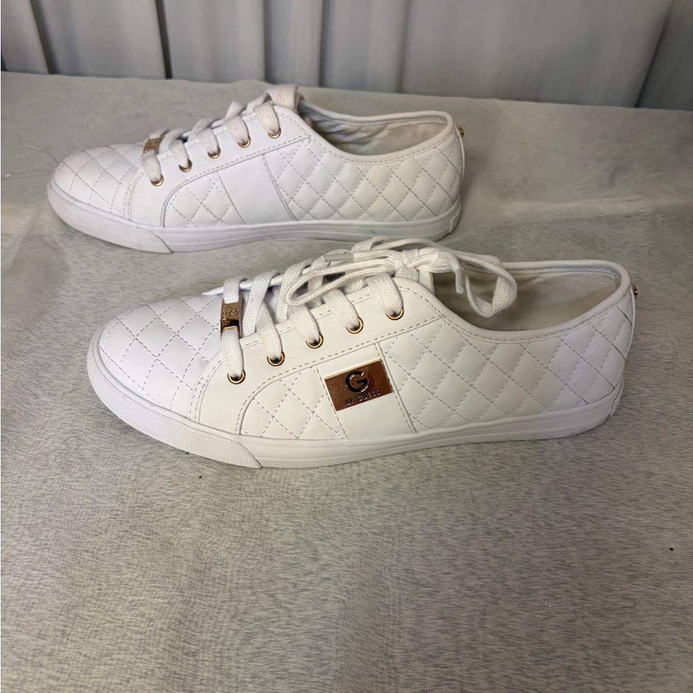 Guess White Quilted Sneakers with Gold  - Size 11M